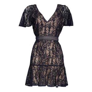 BB Dakota In My Lace V-Neck Capelet Lace Mini Dress Oilslick Blue 2